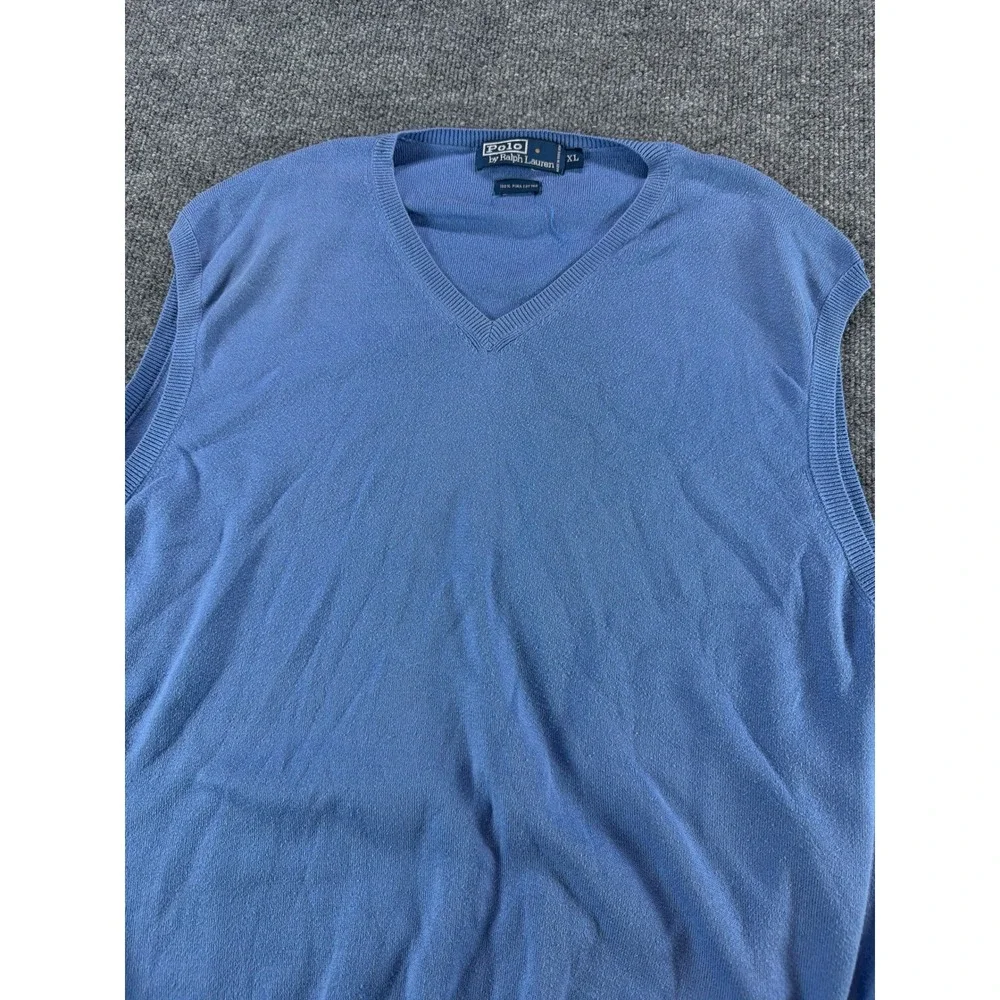 Polo Ralph Lauren Men XL‎ Blue Pima Cotton V-Neck Sweater Vest Layering Preppy